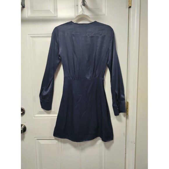 & Other Stories Paris Atelier Blue Satin Wrap Dress Long Sleeve VNeck Tie Waist - Picture 4 of 13